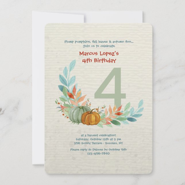 Pumpkins In Watercolor Birthday Invitation (Front)