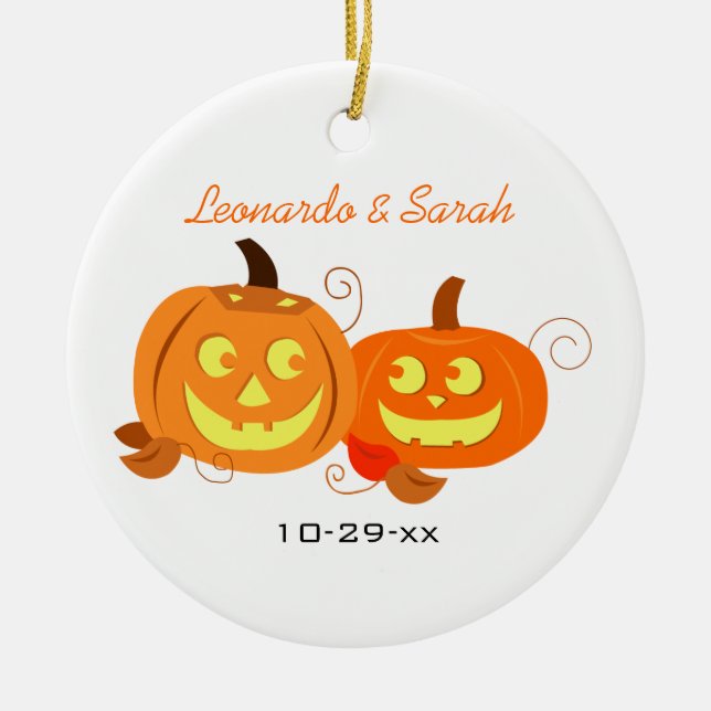Pumpkins Jack O Lantern Couple Custom Ornament (Front)