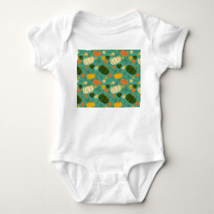 Pumpkins, leaves: autumn vegetable pattern baby bodysuit
