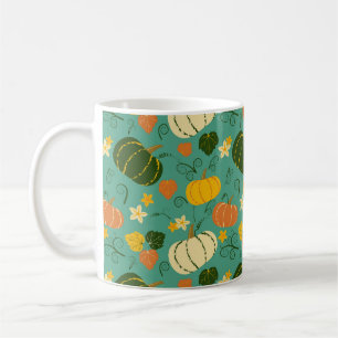 Pumpkins, leaves: autumn vegetable pattern coffee mug