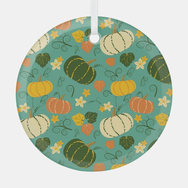 Pumpkins, leaves: autumn vegetable pattern glass tree decoration (Front)