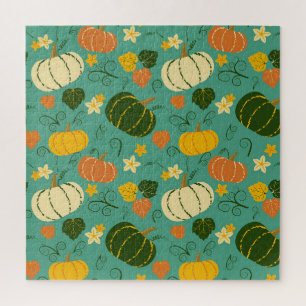 Pumpkins, leaves: autumn vegetable pattern jigsaw puzzle