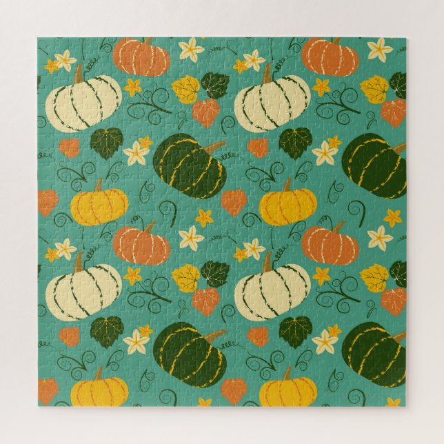 Pumpkins, leaves: autumn vegetable pattern jigsaw puzzle (Vertical)