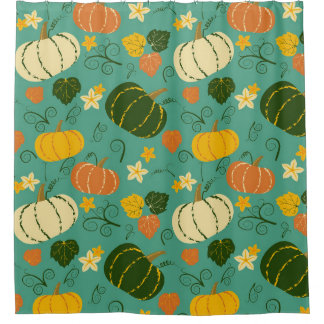 Pumpkins, leaves: autumn vegetable pattern shower curtain
