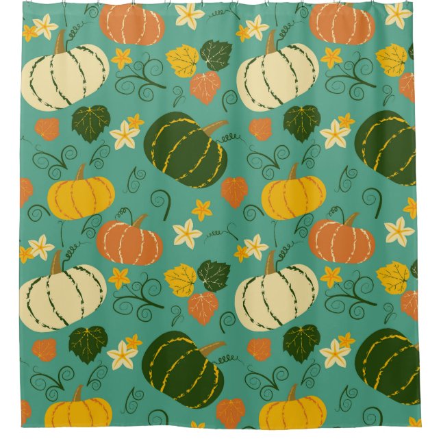 Pumpkins, leaves: autumn vegetable pattern shower curtain (Front)