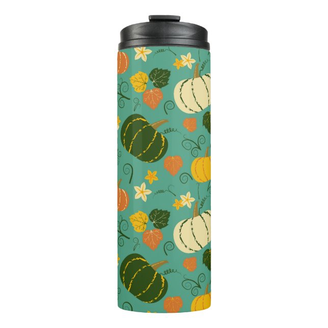 Pumpkins, leaves: autumn vegetable pattern thermal tumbler (Front)