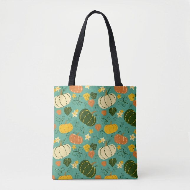 Pumpkins, leaves: autumn vegetable pattern tote bag (Front)