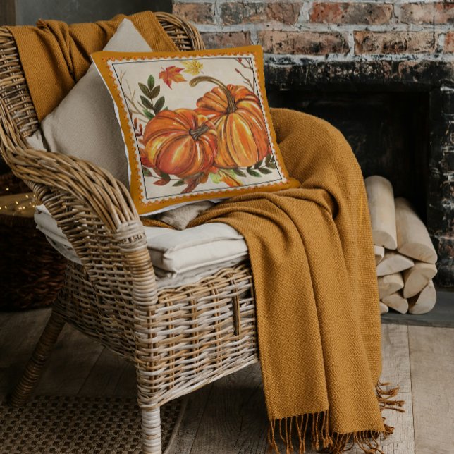 Pumpkins Leaves  Fall Autumn Art Cushion (Creator Uploaded)