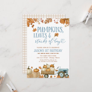 Pumpkins Leaves & Stacks of Hay Boy 1st Birthday Invitation