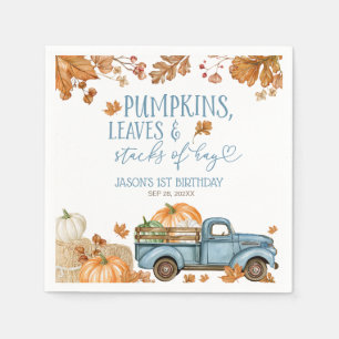 Pumpkins Leaves & Stacks of Hay Boy Napkin