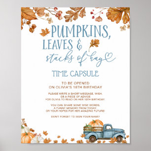Pumpkins Leaves & Stacks of Hay Time Capsule Sign
