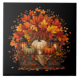 Pumpkins Leaves Trees Fall Autumn Season Ceramic Tile