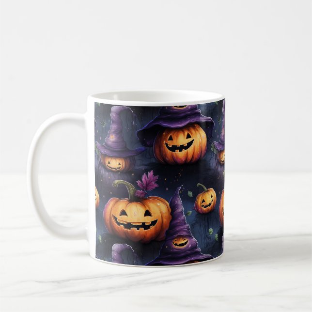 Pumpkins Magic Hats Halloween  Coffee Mug (Left)