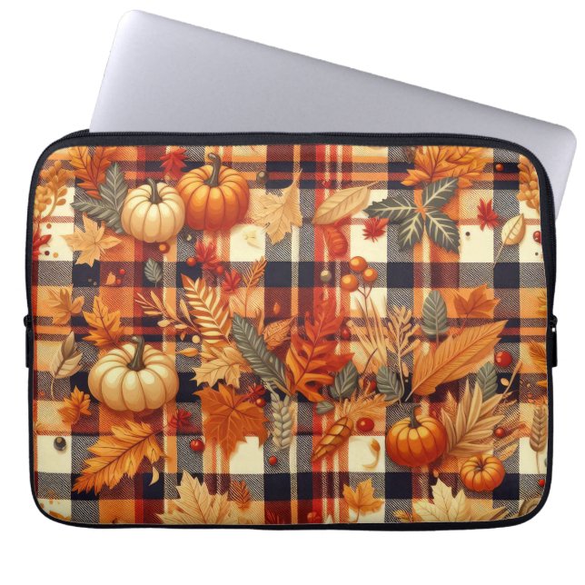 Pumpkins Maple Leaves Autumn Plaids  Laptop Sleeve (Front)