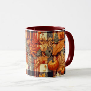 Pumpkins Maple Leaves Autumn Plaids Mug