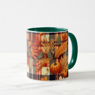 Pumpkins Maple Leaves Autumn Plaids  Mug