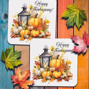 Pumpkins Maple Tree Leaves Lamp Thanksgiving Coaster