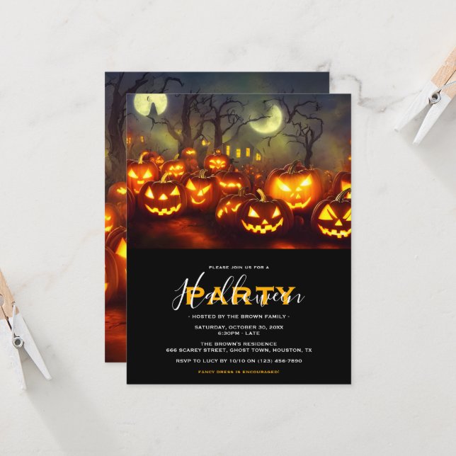 Pumpkins & Moons Halloween Party Invitation (Front/Back In Situ)