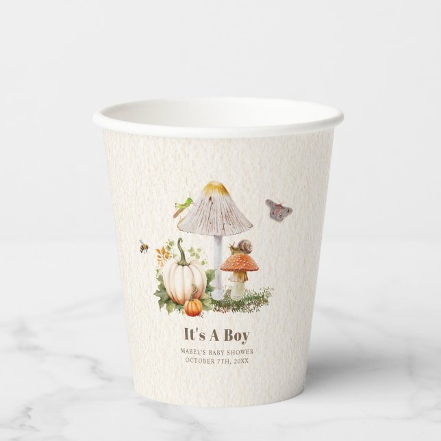 Pumpkins Mushroom Woodland Insects Boy Baby Shower Paper Cups (Front)