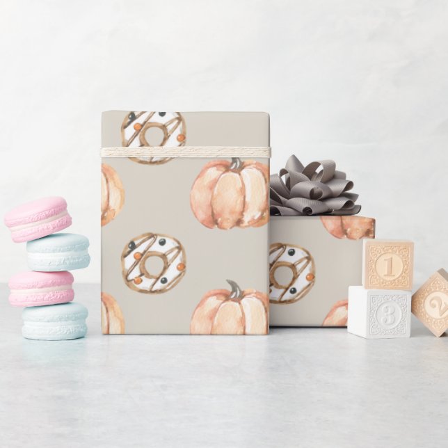 Pumpkins n Doughnuts Cute Pattern Wrapping Paper (Baby Shower)