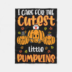 Pumpkins Nurse Halloween Scrub Top Fall Thanksgivi Fleece Blanket