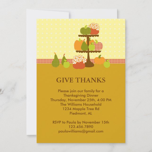 Pumpkins on a Stand Thanksgiving Dinner Invitation (Front)