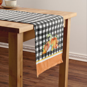 Pumpkins On Black Gingham Short Table Runner