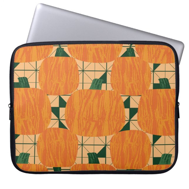 Pumpkins on geometric triangle background seamless laptop sleeve (Front)