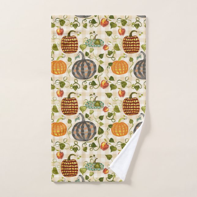 Pumpkins On Gingham Absorbent Cotton Kitchen Towel (Hand Towel)