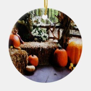 Pumpkins On Porch Ceramic Tree Decoration