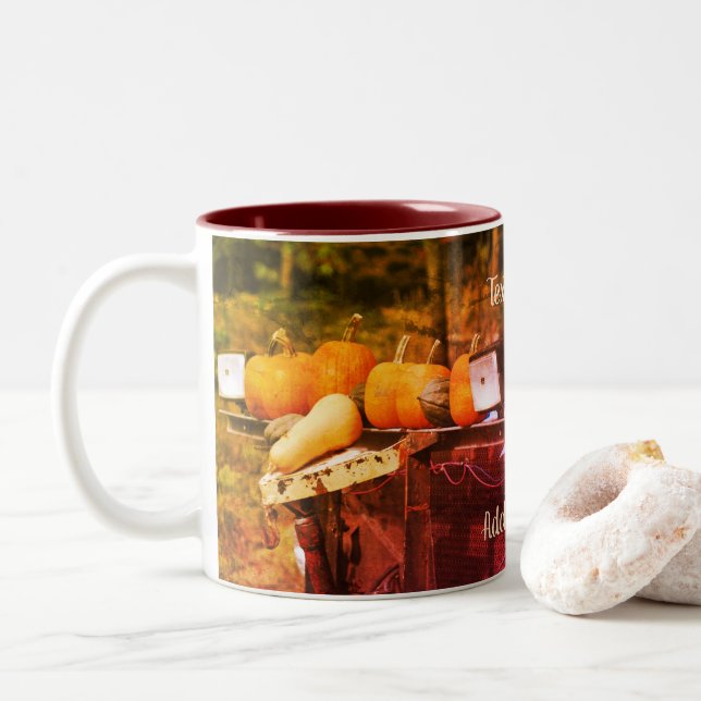 Pumpkins On Truck Nature Art Personalised Two-Tone Coffee Mug (With Donut)