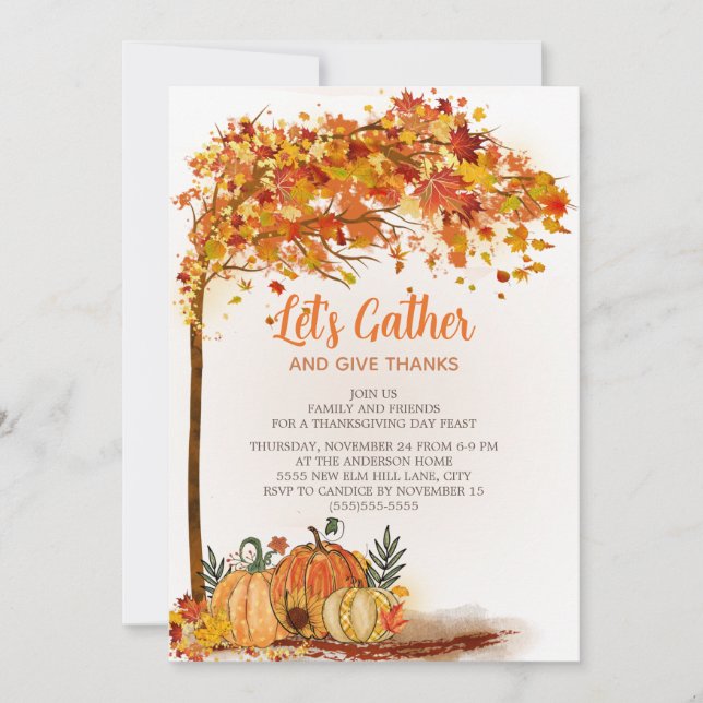 Pumpkins Orange Fall Leaves Thanksgiving Dinner (Front)