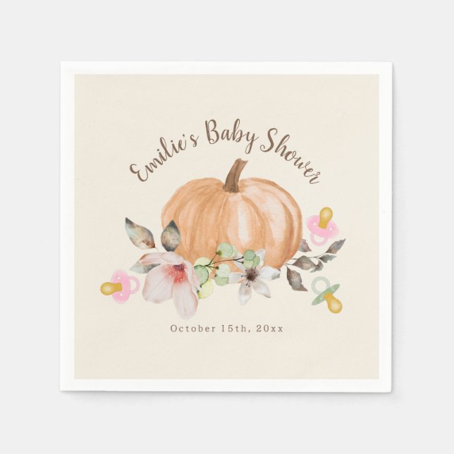Pumpkins Pacifiers Floral Fall Baby Shower  Napkin (Front)