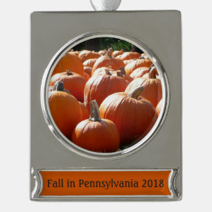 Pumpkins Photo for Fall, Halloween or Thanksgiving Silver Plated Banner Ornament