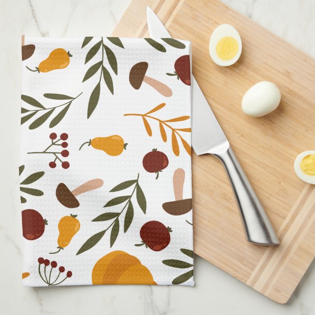 Pumpkins, Pomegranates, and Pears Tea Towel (Quarter Fold)