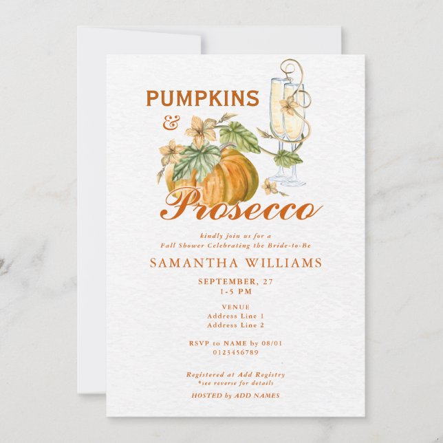 Pumpkins & Prosecco Elegant Fall Bridal Shower Invitation (Front)