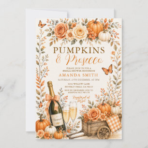 Pumpkins Prosecco Fall Autumn Floral Bridal Shower Invitation