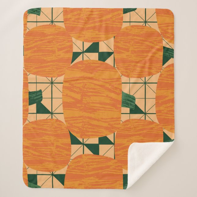 Pumpkins: Retro Geometric Triangle. Sherpa Blanket (Front)