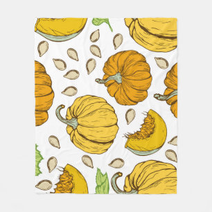 Pumpkins Retro Sketch: Thanksgiving Pattern. Fleece Blanket