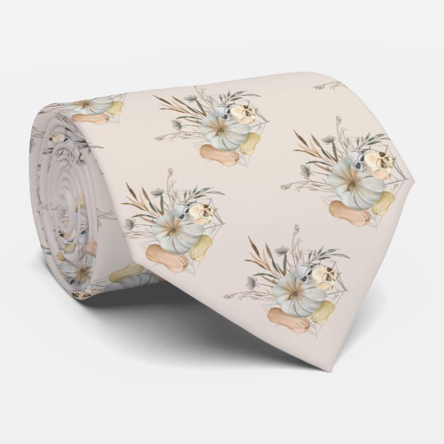 Pumpkins Skulls and Squash Thanksgiving Tie (Rolled)