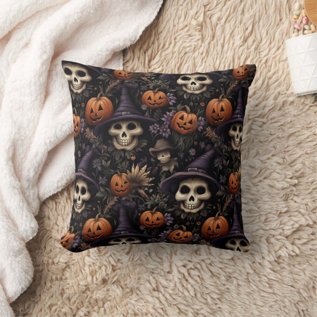 Pumpkins Skulls Flowers Halloween   Cushion (Blanket)