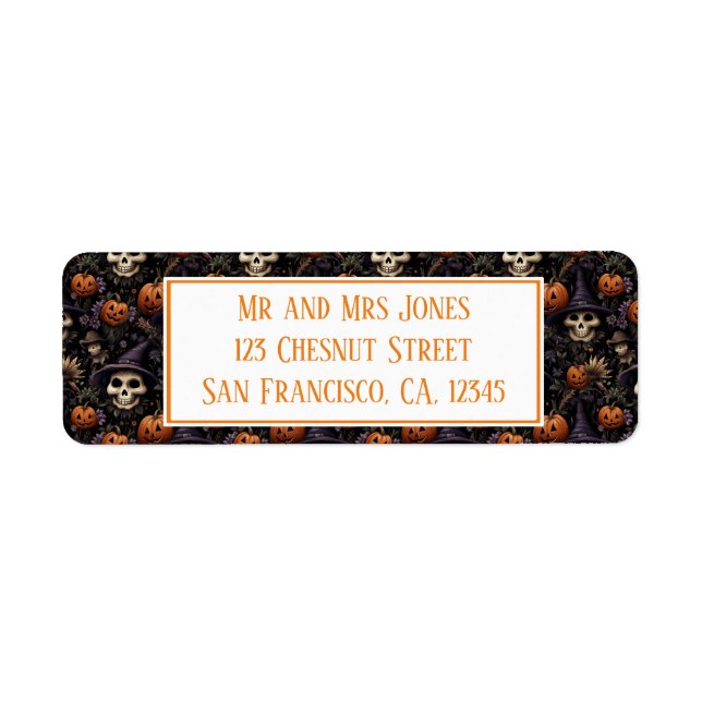 Pumpkins Skulls Flowers Halloween Return Address Label (Front)