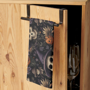 Pumpkins Skulls Flowers Halloween Tea Towel
