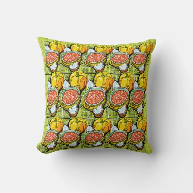 Pumpkins, Soup and Striped Background Cushion (Front)