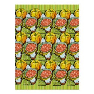 Pumpkins, Soup and Striped Background Glossy Poster