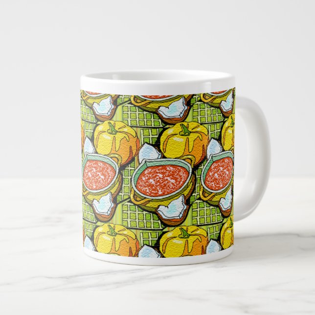 Pumpkins, Soup and Striped Background Large Coffee Mug (Front Right)