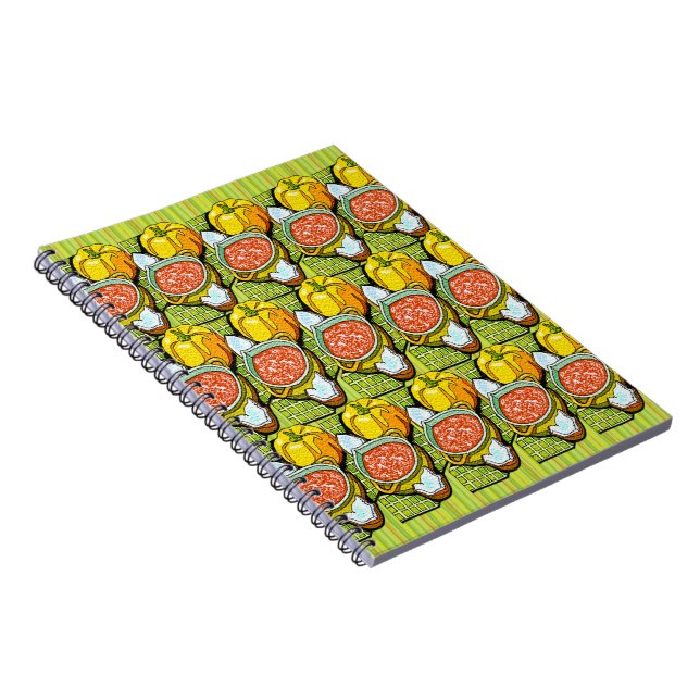 Pumpkins, Soup and Striped Background Notebook (Right Side)
