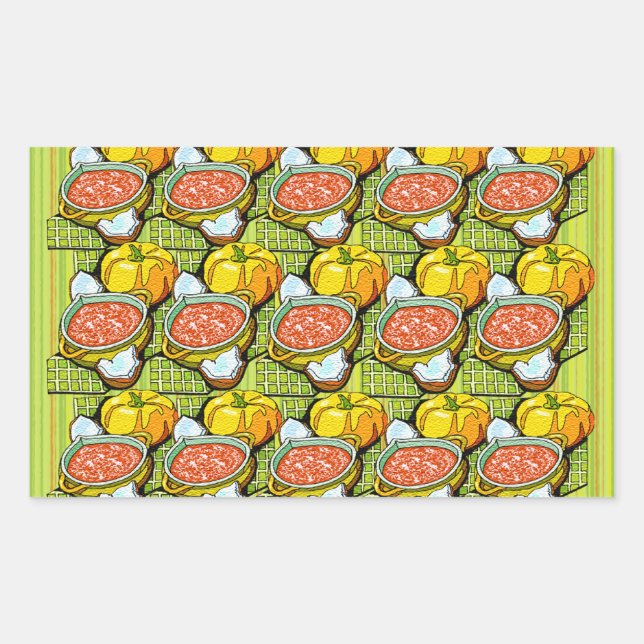 Pumpkins, Soup and Striped Background Rectangular Sticker (Front)