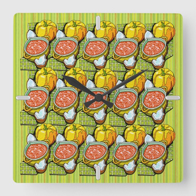 Pumpkins, Soup and Striped Background Square Wall Clock (Front)