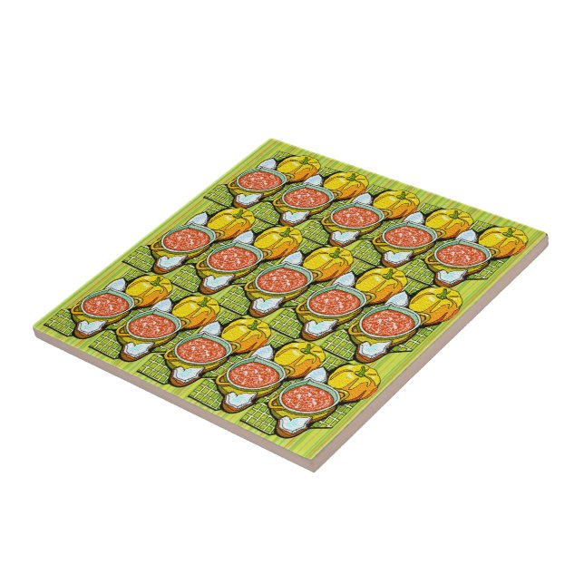 Pumpkins, Soup and Striped Background Tile (Side)